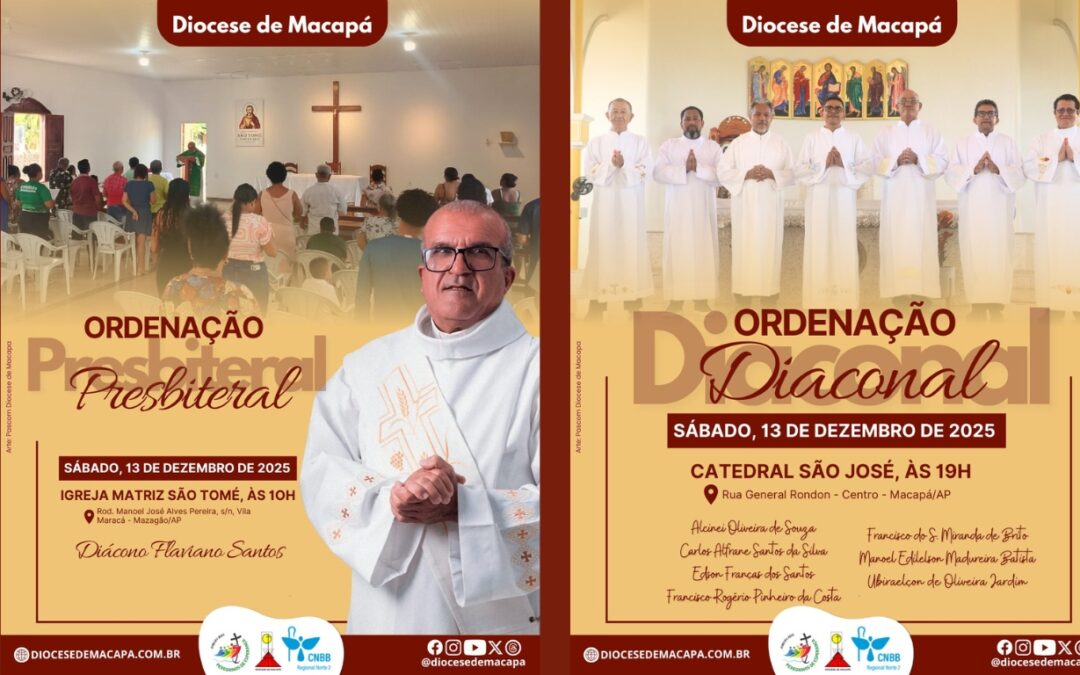 DIOCESE DE MACAPÁ ANUNCIA ORDENAÇÕES DIACONAIS E PRESBITERAL EM DEZEMBRO