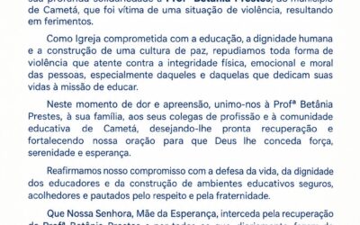 CNBB Regional Norte 2 divulga Nota de Solidariedade à Professora Betânia Prestes